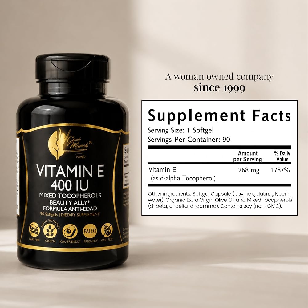 Cocó March N.M.D Natural Vitamin E 400 IU Mixed Tocopherols - 90 Softgels - image 8