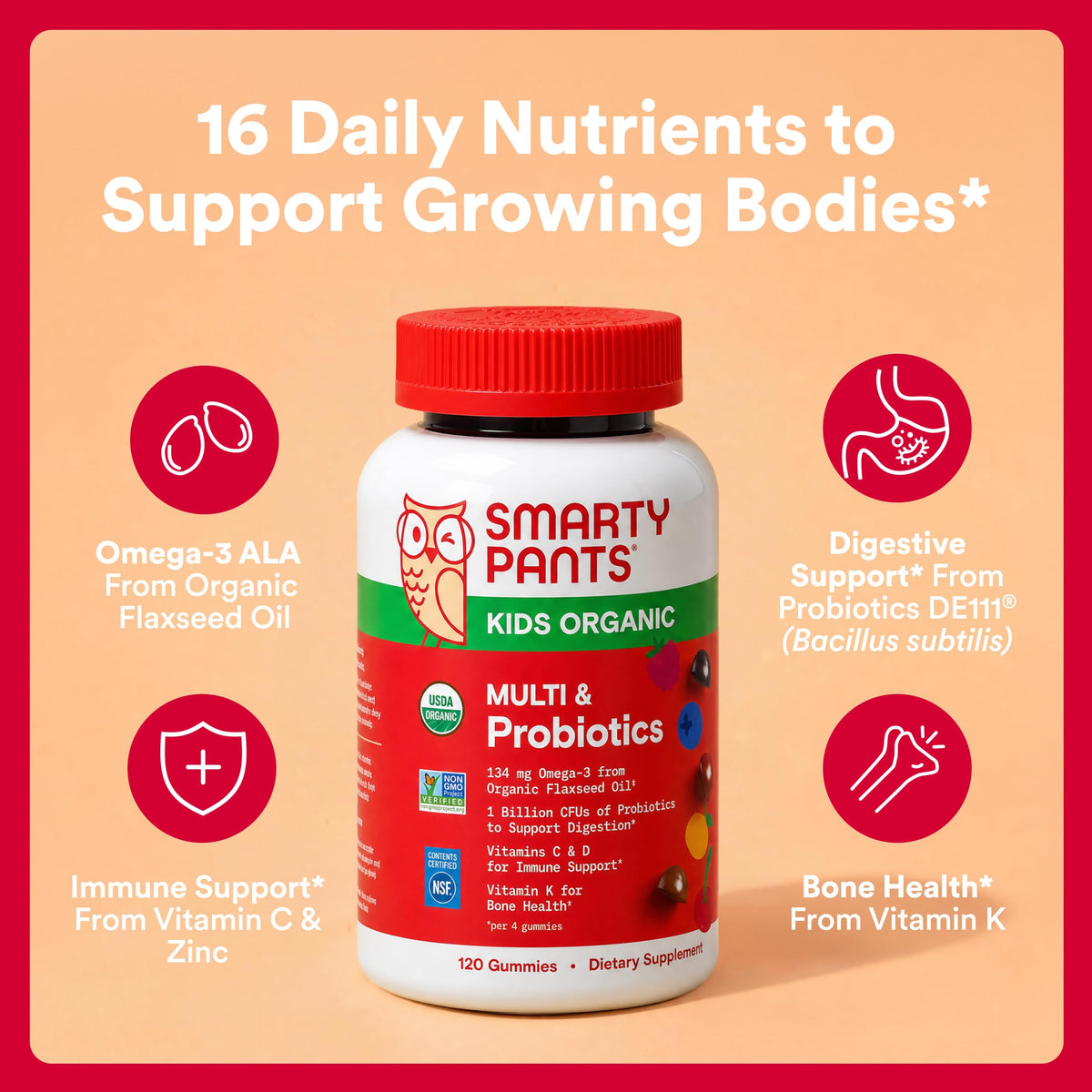 SmartyPants Organic Kids Multi & Probiotic Gummies - 120 Count - image 2