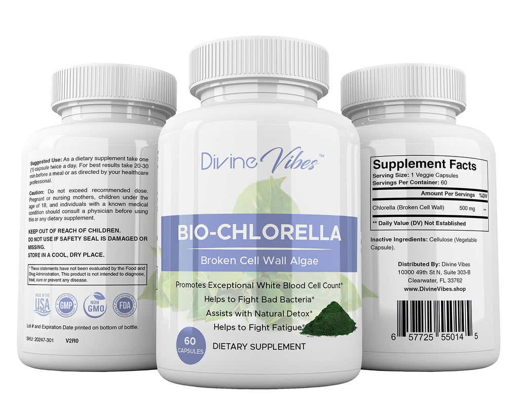 Divine Vibes Chlorella Spirulina Powder Capsules 500 mg - 60 Count