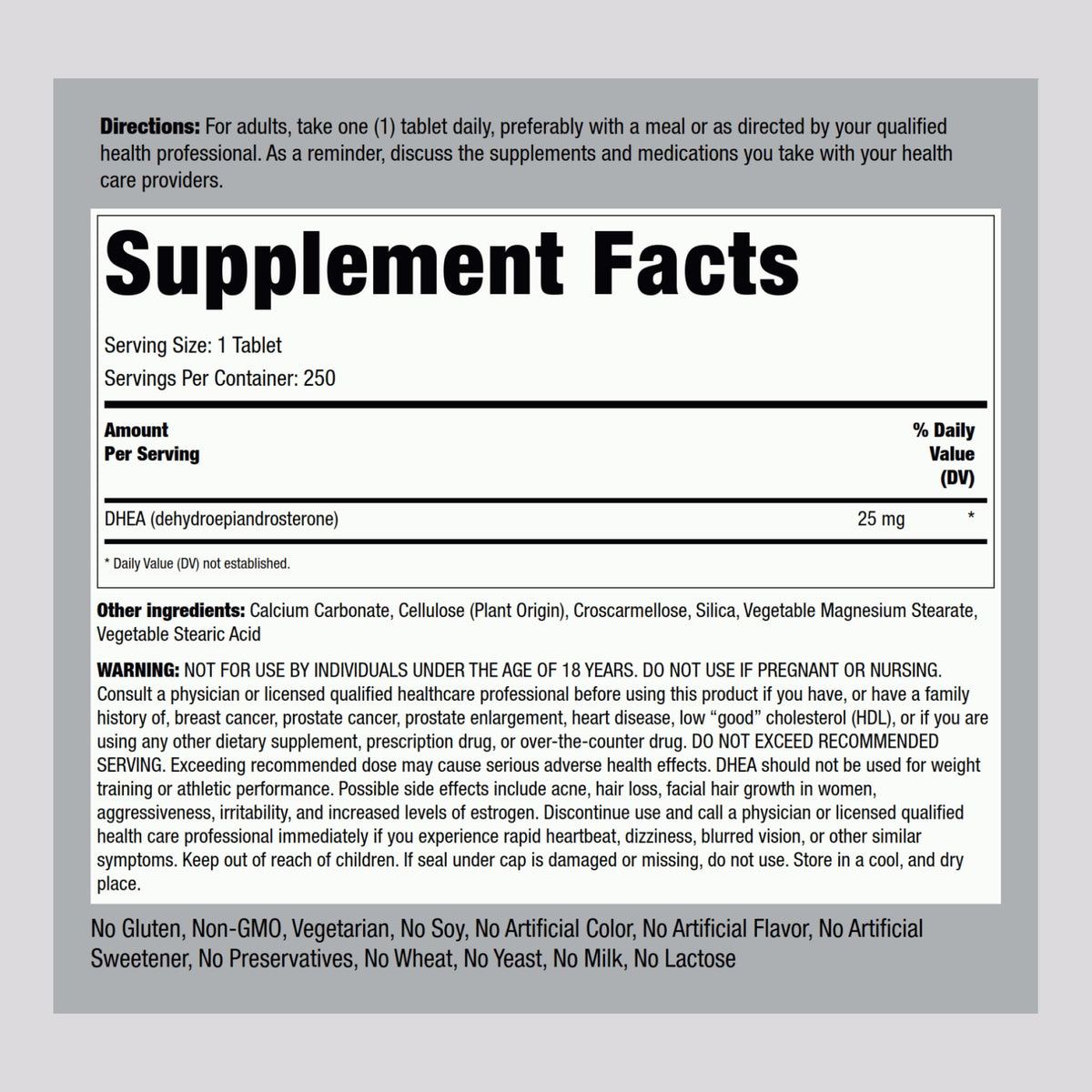 Piping Rock DHEA 25mg Tablets - 250 Count - image 2