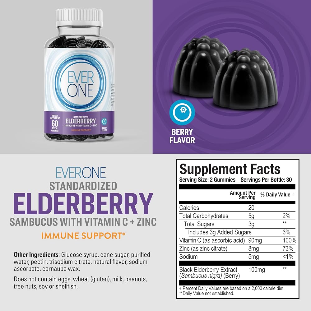 Ever One Sambucus Elderberry Gummies with Vitamin C and Zinc - 60 Gummies - image 4