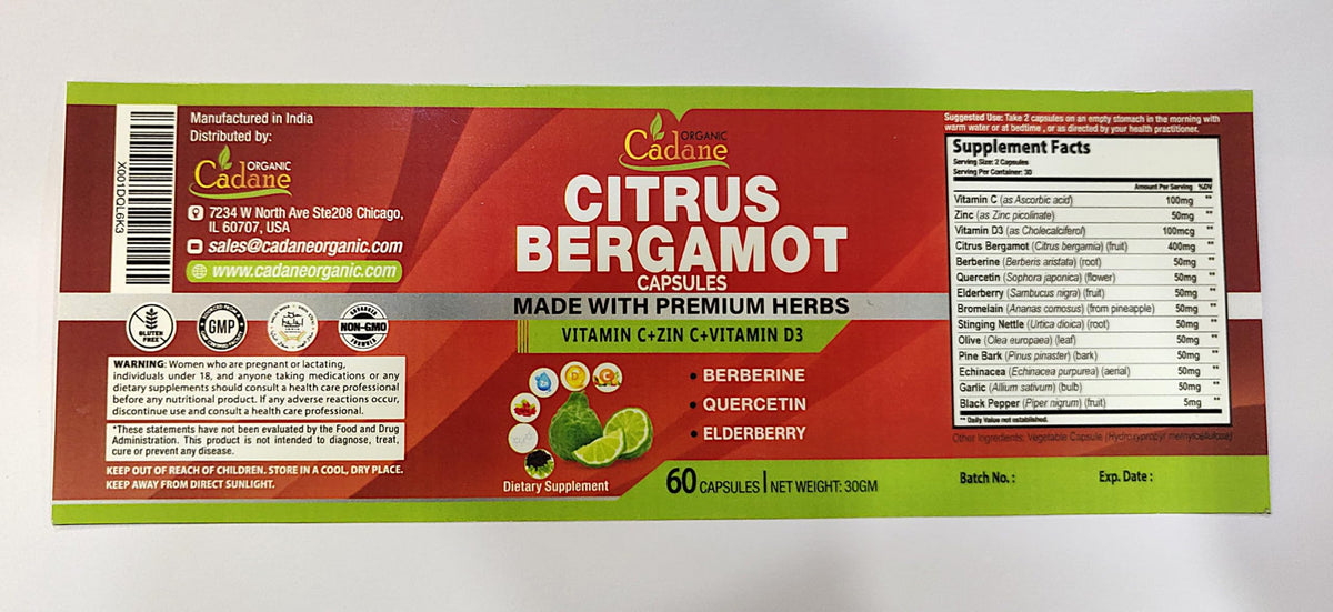 Organic Cadane Citrus Bergamot Extract Immune Support - 60 Capsules - image 4