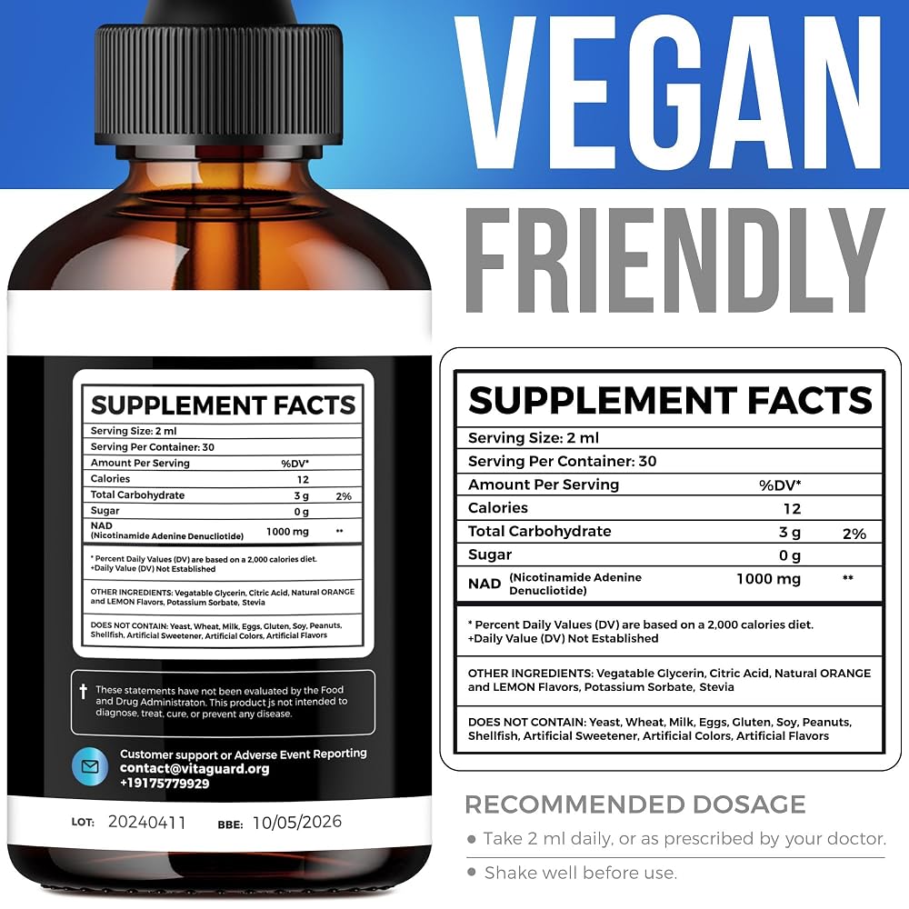 Vita Guard Pure NAD+ Liquid Drops 1000mg - 2 Fl Oz - image 3
