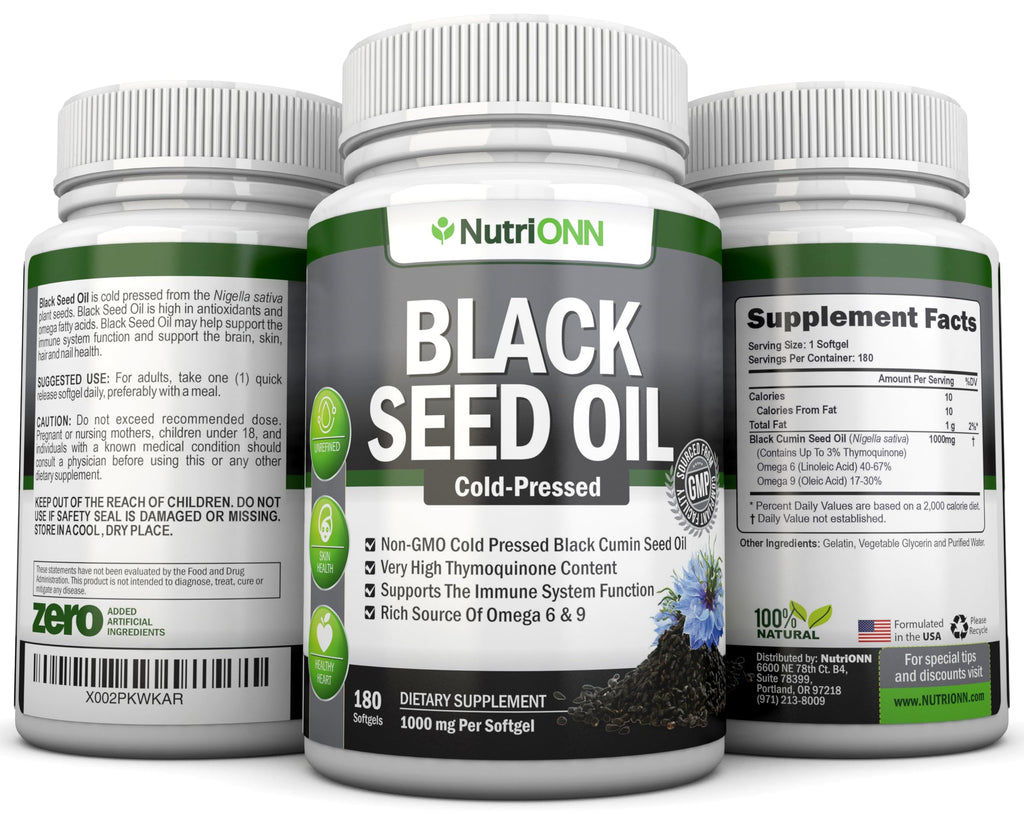 NutriONN Black Seed Oil 1000 mg Immune Support - 180 Softgels - image 6