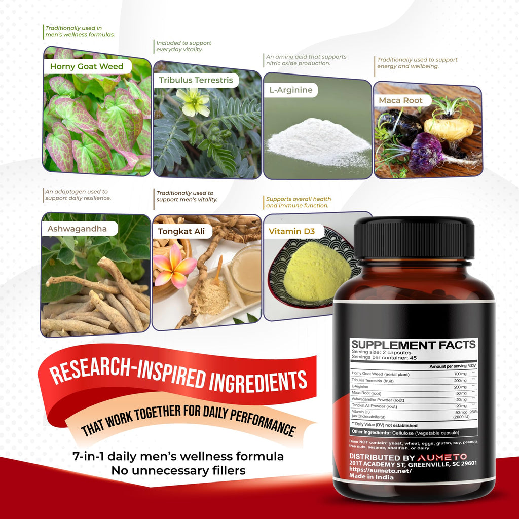 AUMETO Advanced Goat Weed 7-in-1 with Tribulus & L-Arginine - 90 Capsules - image 4