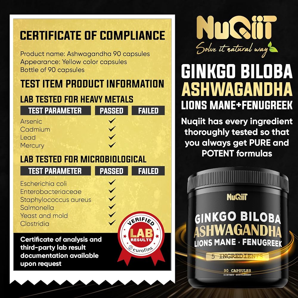 NUQIIT Ashwagandha Capsules with Fenugreek & Ginkgo - 90 Capsules - image 7