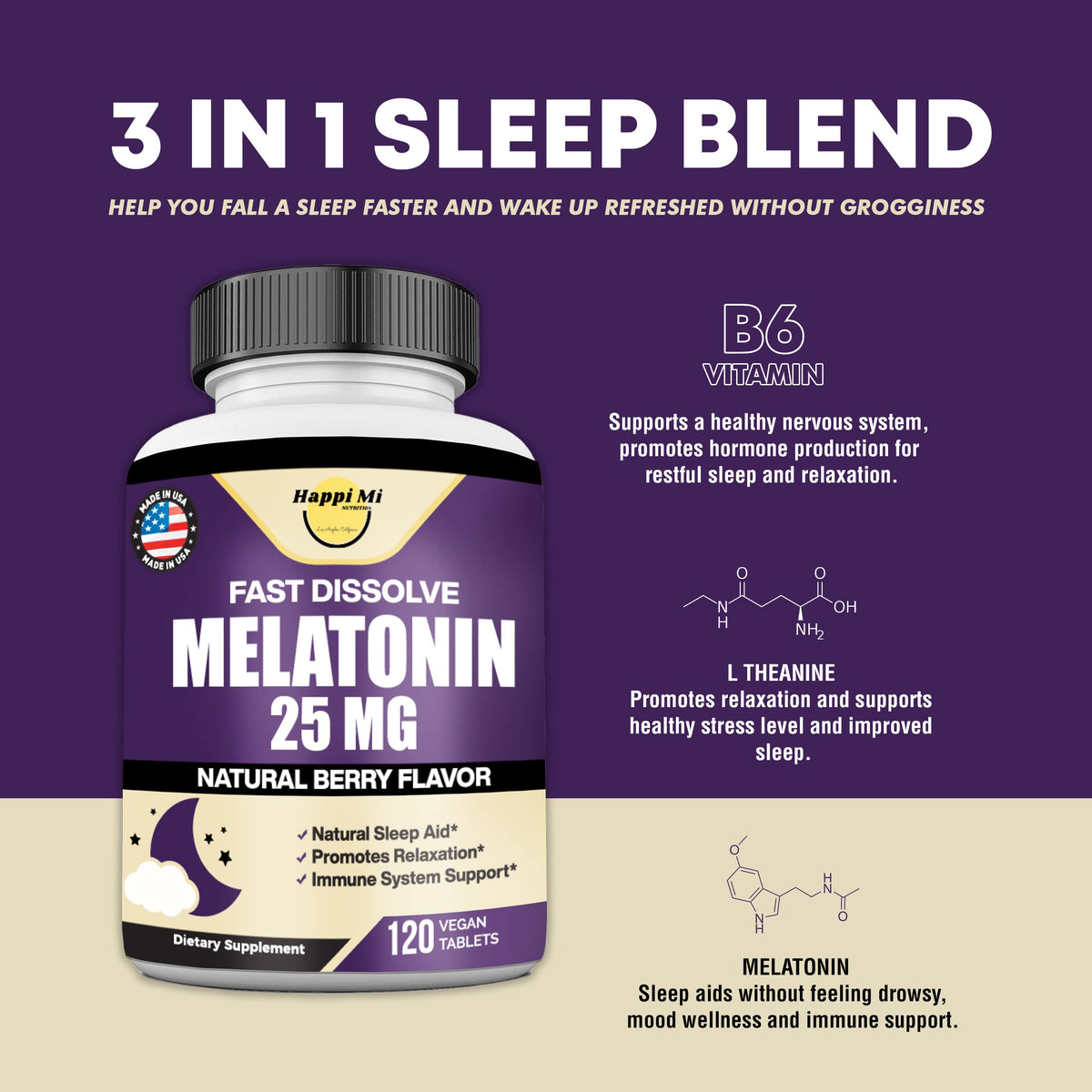 Happi Mi Nutrition Melatonin 25mg Sleep Support - 120 Tablets - image 3