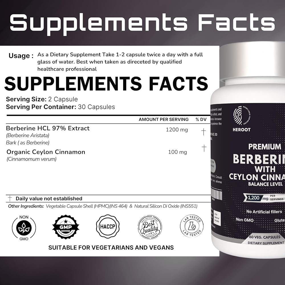 Heroot Premium Berberine with Ceylon Cinnamon Capsules