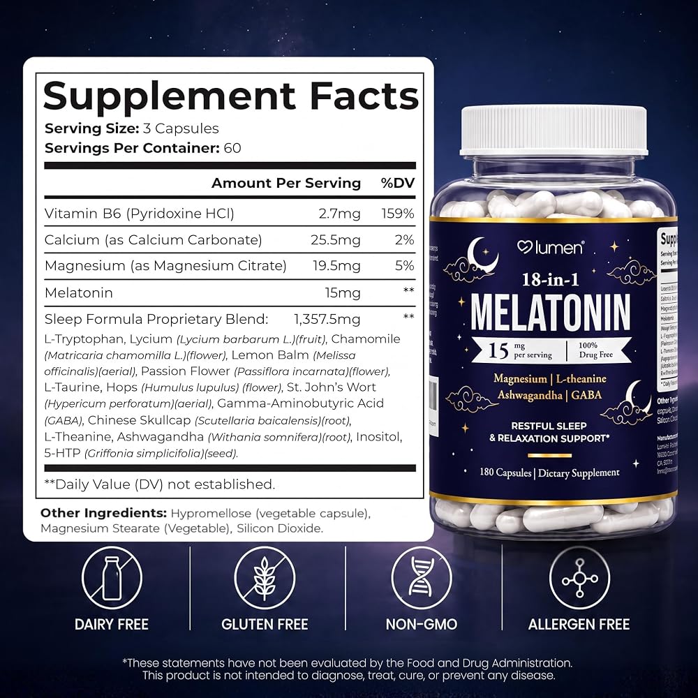 Lumen Naturals Sleep Simply Melatonin & Magnesium - 180 Capsules - image 5