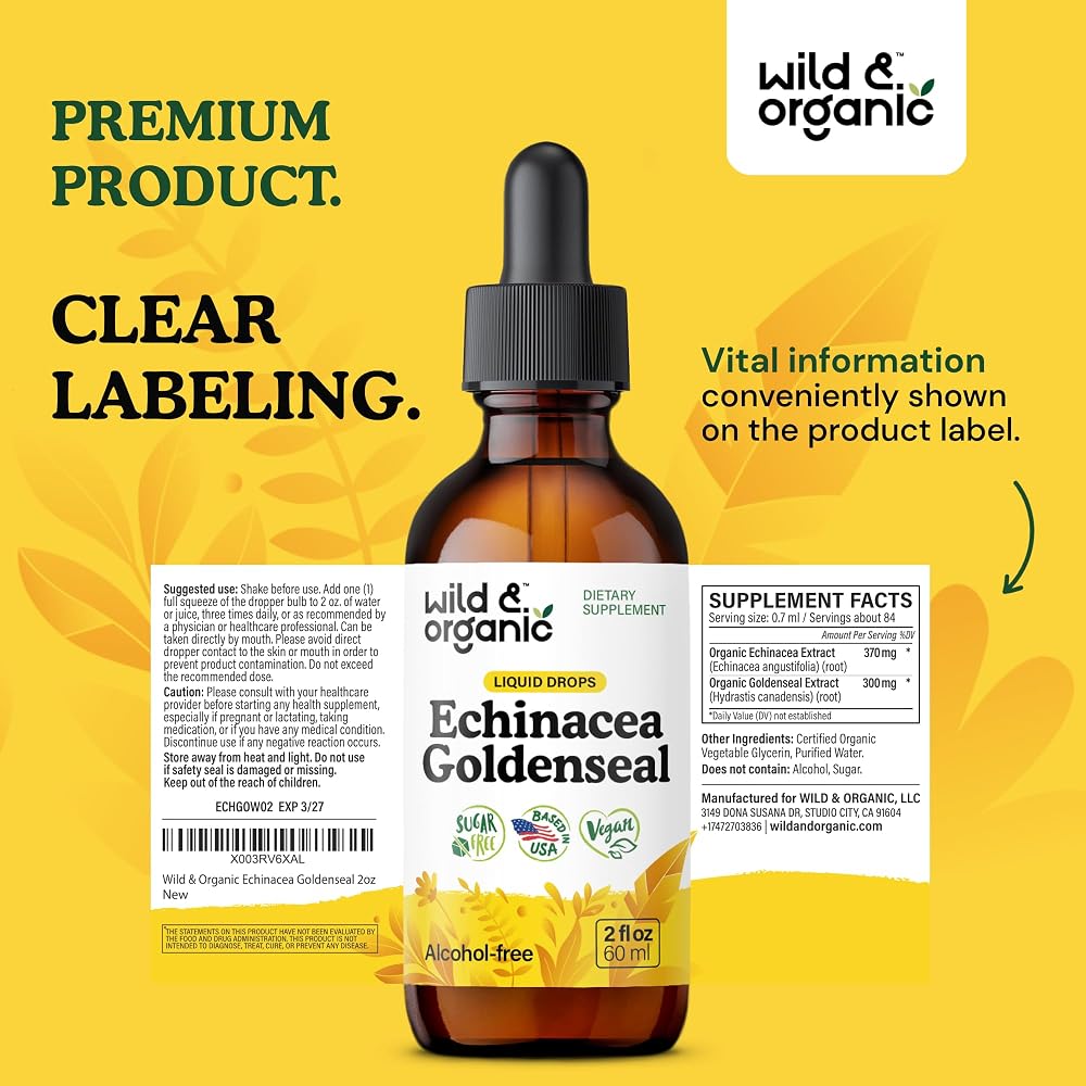 Wild & Organic Echinacea Goldenseal Liquid Drops Immune Support - 2 oz - image 9