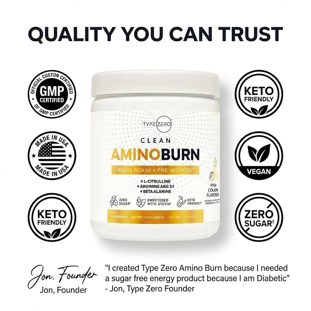 Type Zero Amino Burn Vegan BCAAs Pre-Workout Powder - 30 Servings - image 5