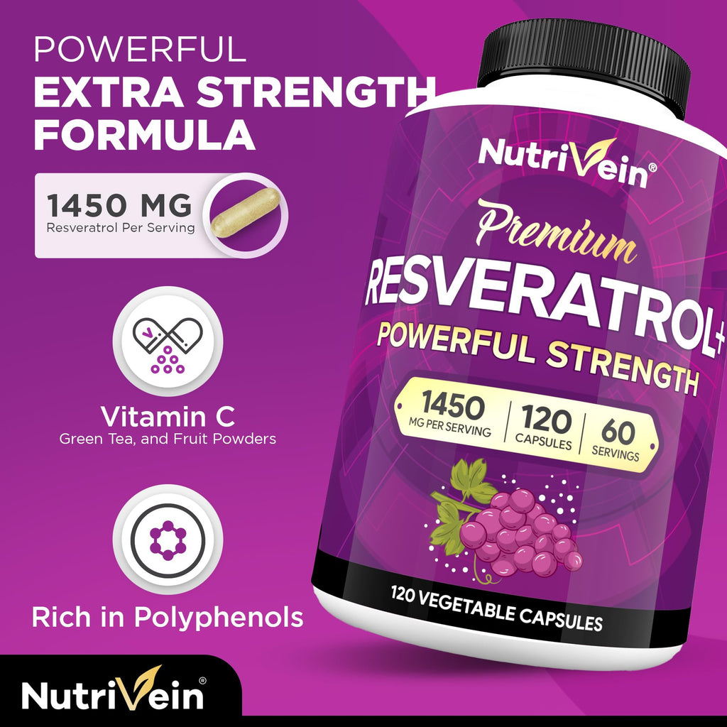 Nutrivein Premium Pure Resveratrol Supplement 1450mg - 120 Capsules - image 3