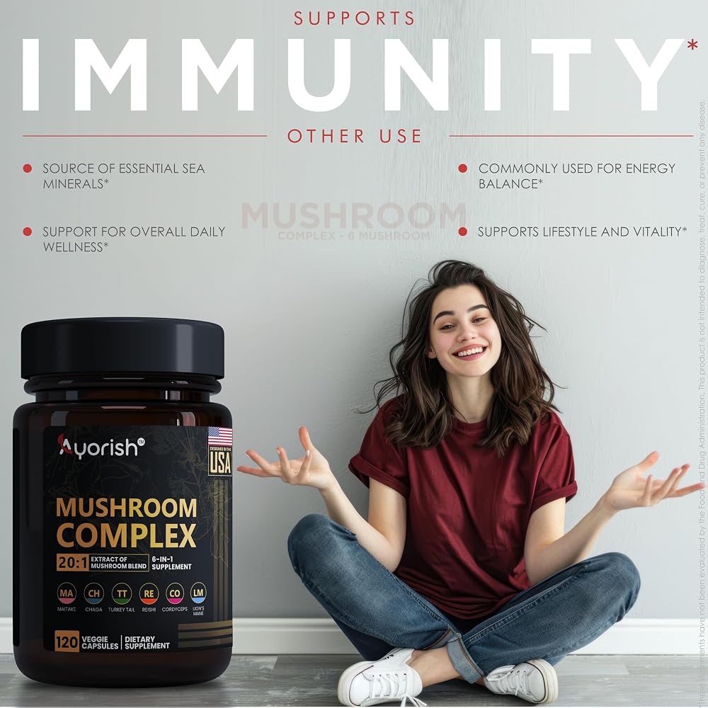 Ayorish Lions Mane 6 in 1 Mushroom Supplement - 120 Capsules - image 3