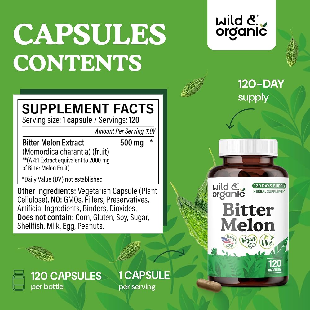 Wild & Organic Bitter Melon Capsules 500 mg - Digestive Support