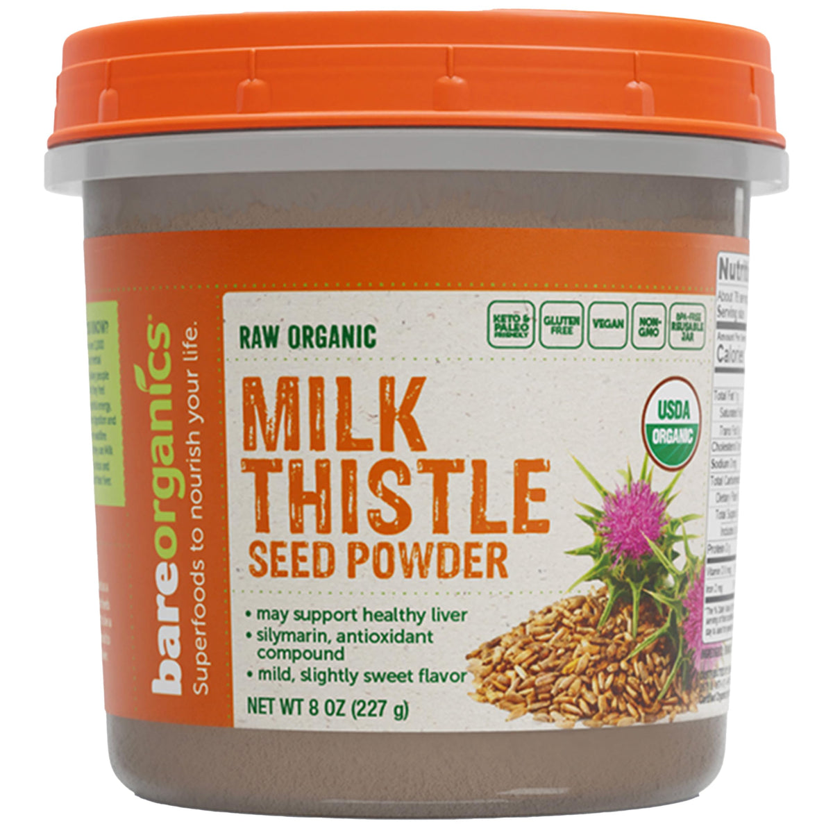 BareOrganics Milk Thistle Seed Powder for Liver Support - 8 Oz