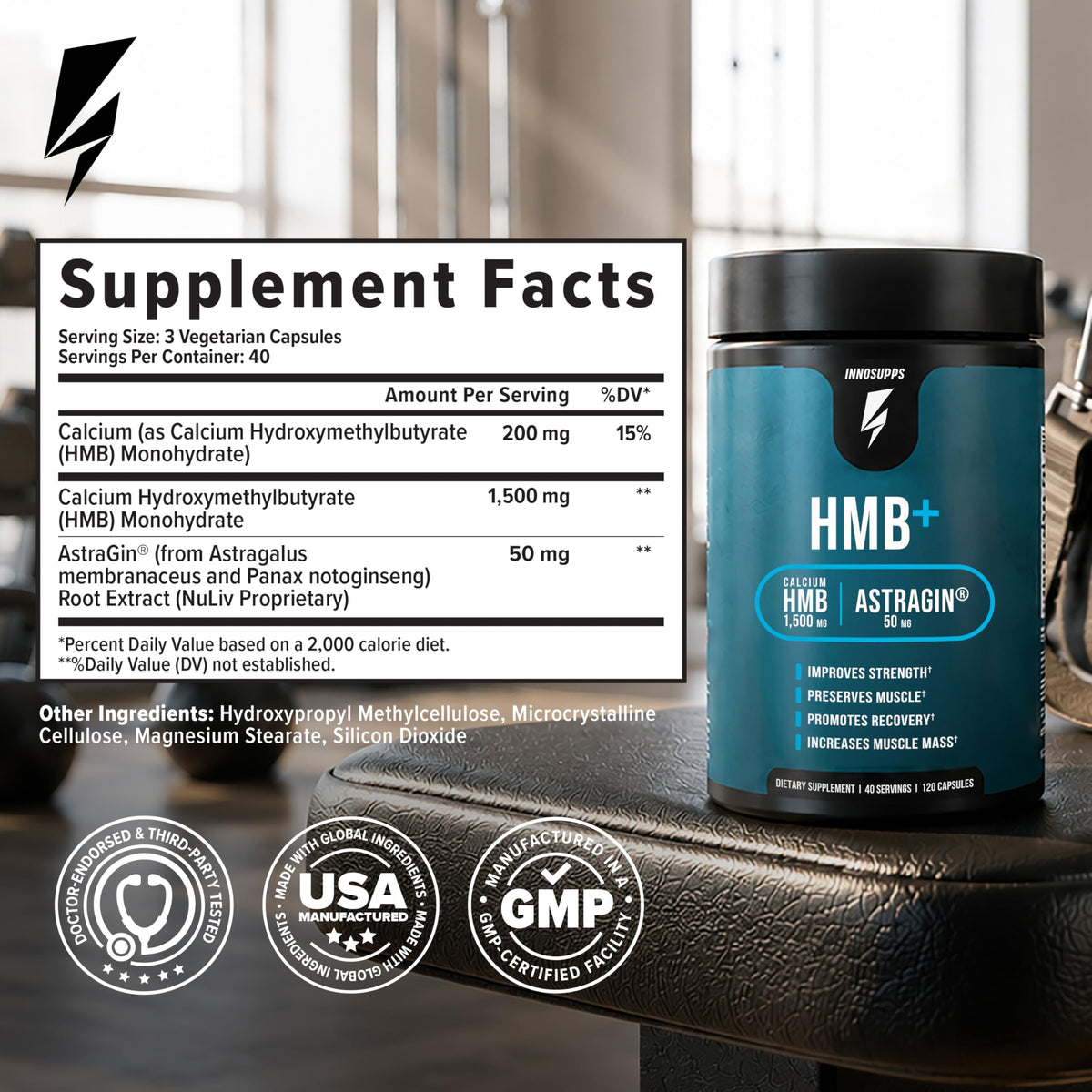 InnoSupps HMB+ 1500mg Muscle Recovery - 120 Capsules - image 5