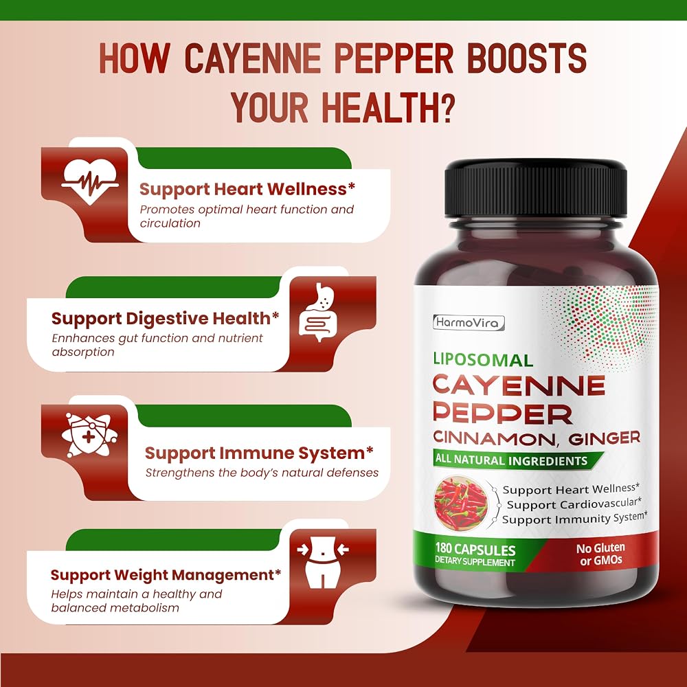 HarmoVira Liposomal Cayenne Pepper 11-in-1 Heart Wellness - 180 Capsules - image 4
