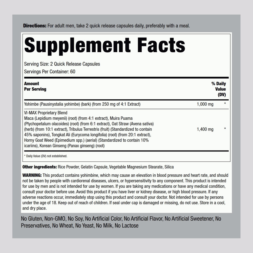Piping Rock Vi-Max Male Formula - 120 Capsules - image 2