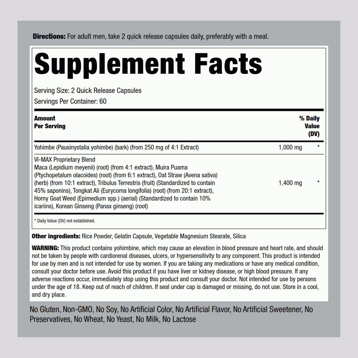 Piping Rock Vi-Max Male Formula - 120 Capsules - image 2