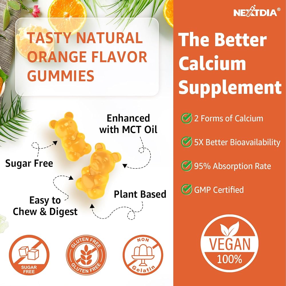 Nextdia Calcium Gummies with Turmeric for Women & Men - Calcium