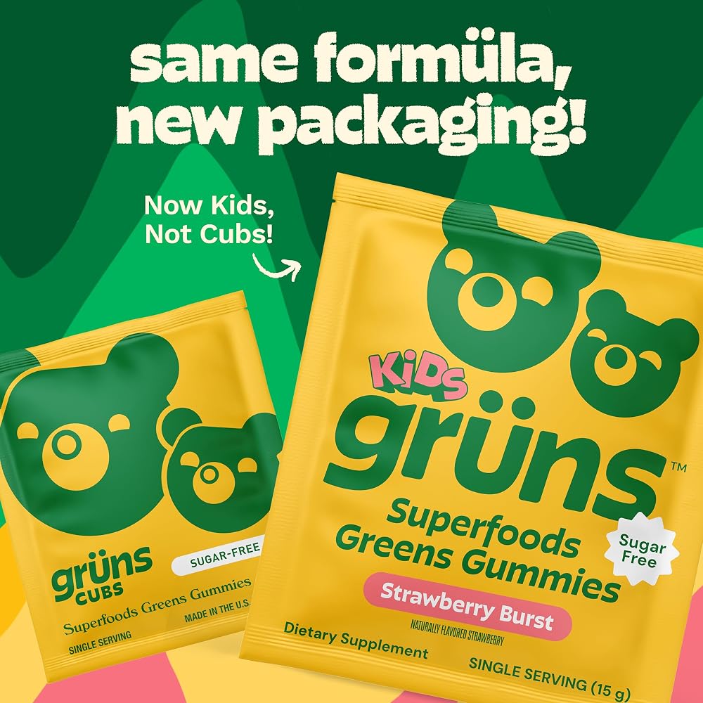 Grüns Kids Sugar Free Super Greens Gummy Bears & Greens Gummy Bears: