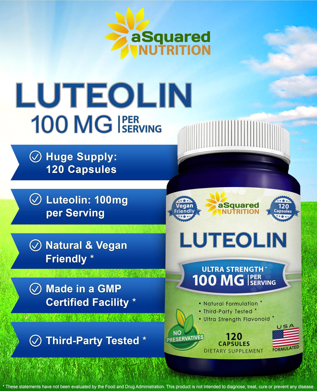 aSquared Nutrition Luteolin 100mg Brain & Memory Support - 120 Capsules - image 8