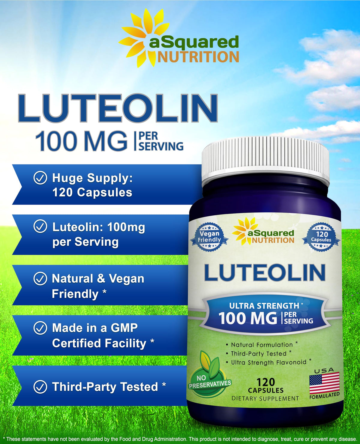 aSquared Nutrition Luteolin 100mg Brain & Memory Support - 120 Capsules - image 8
