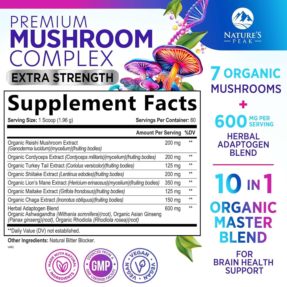 Nature's Peak Mushroom Powder Blend 11-in-1 Complex - 60 Servings - image 2