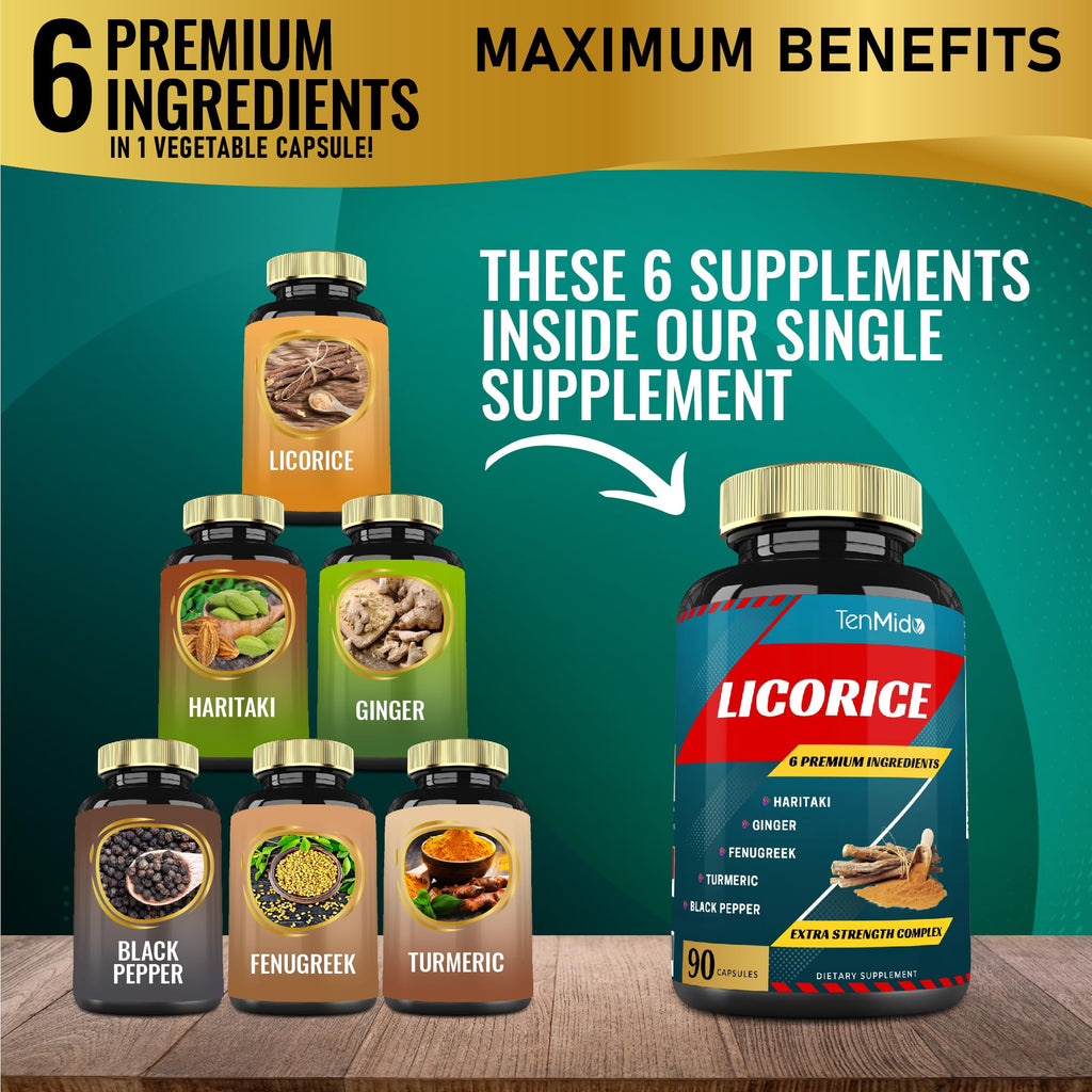 Tenmido Licorice Extract Capsules with Turmeric & Ginger - 90 Capsules - image 2