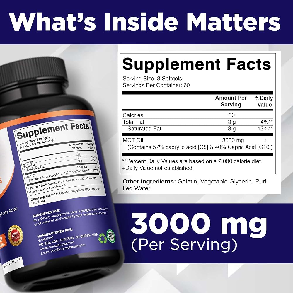 Vitamatic MCT Oil 3000 mg with C8 & C10 - 360 Softgels - image 2