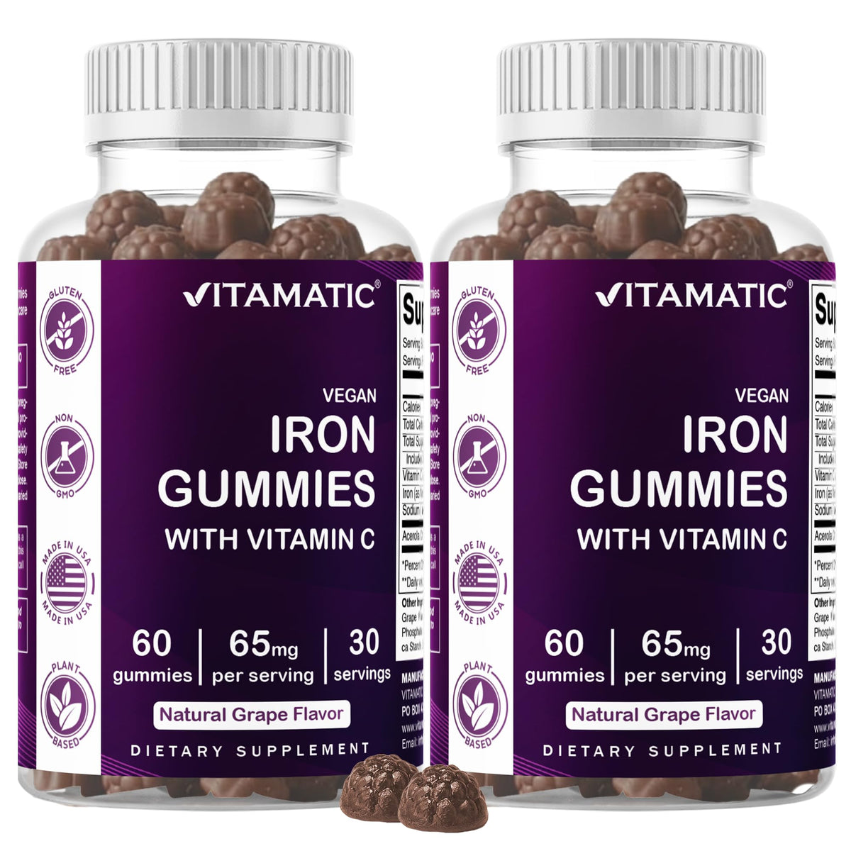 Vitamatic Iron 65 mg Gummies Supplement for Women & Men - 60 Vegan