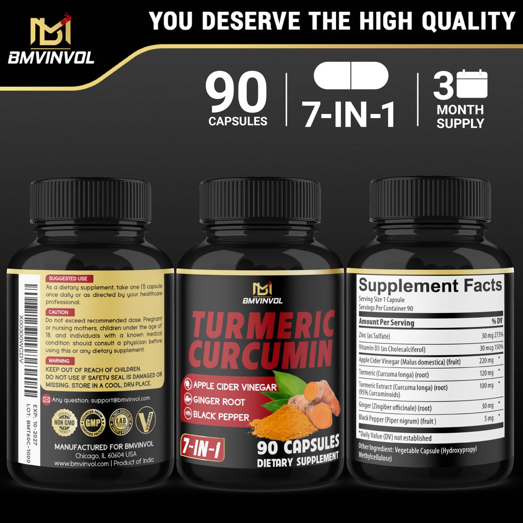 BMVINVOL Turmeric Curcumin 95% with Ginger & Black Pepper - 90 Capsules - image 7