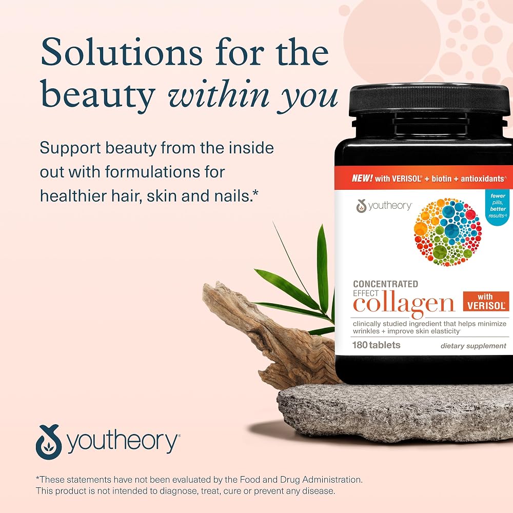Youtheory Concentrated Effect Collagen with Verisol - 180 Tablets - image 7