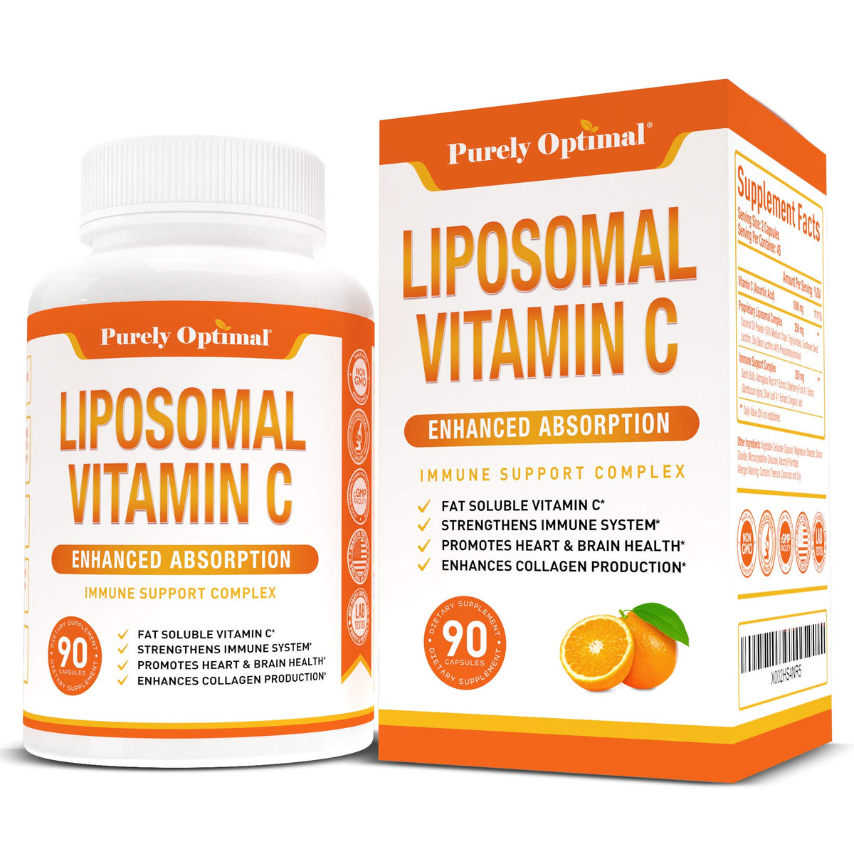 Purely Optimal Vitamin C 1000mg Liposomal Formula - 90 Capsules