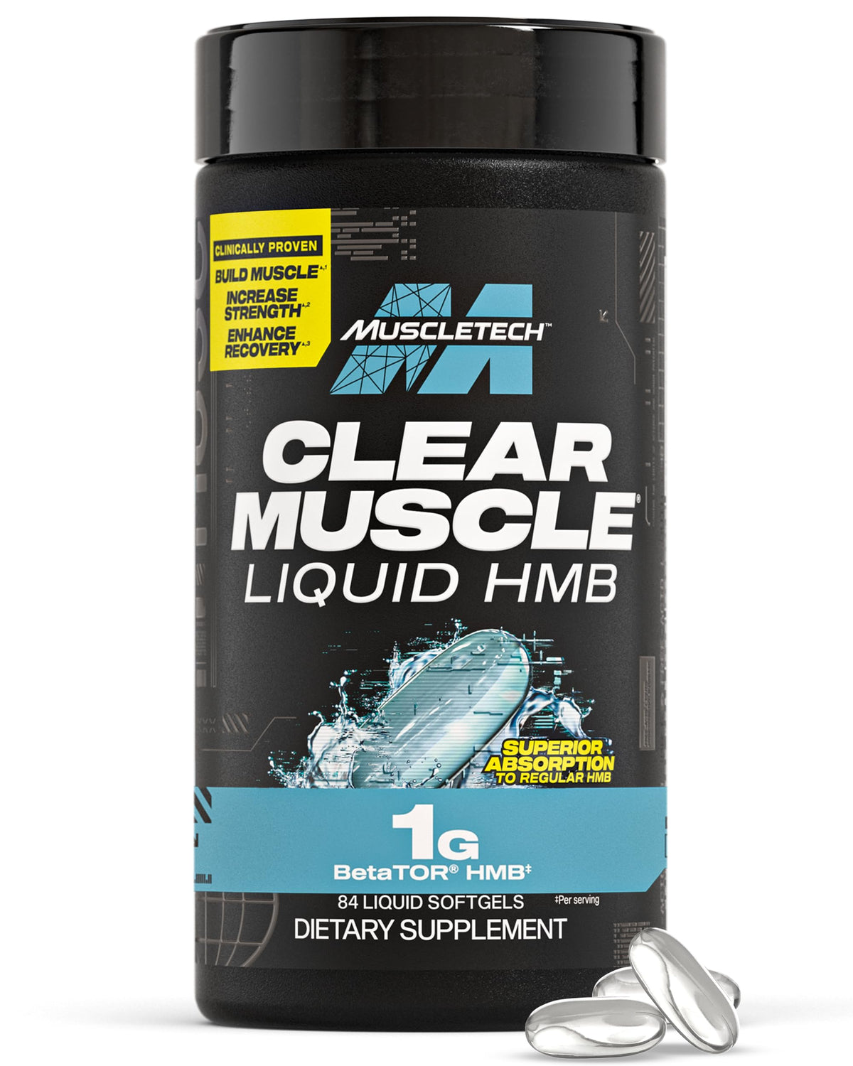 MuscleTech HMB Supplements 1000mg, Clear Muscle (Liquid Softgels)