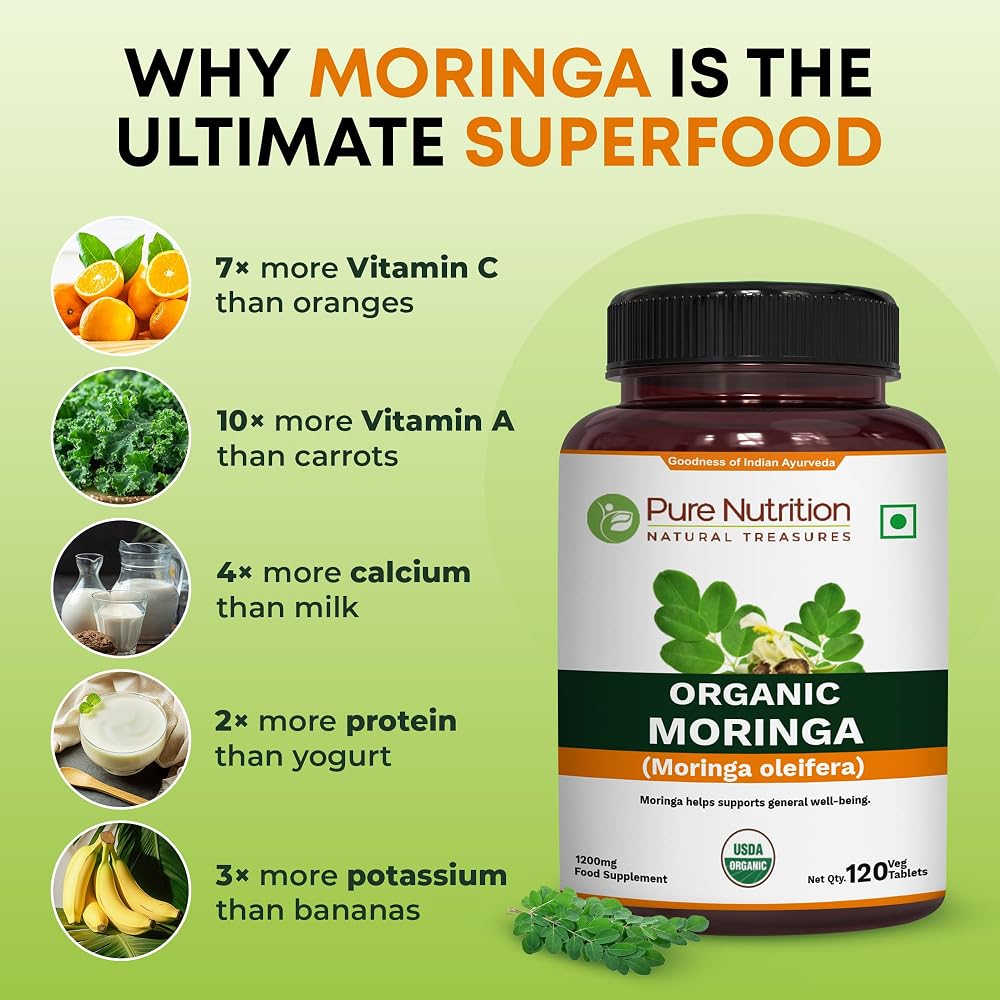 Pure Nutrition Organic Moringa 1200mg - 120 Vegetarian Tablets - image 2