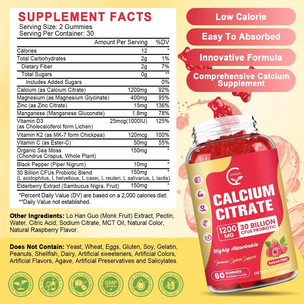 GORNVB Calcium Citrate Gummies 1200 mg - 60 Gummies - image 2