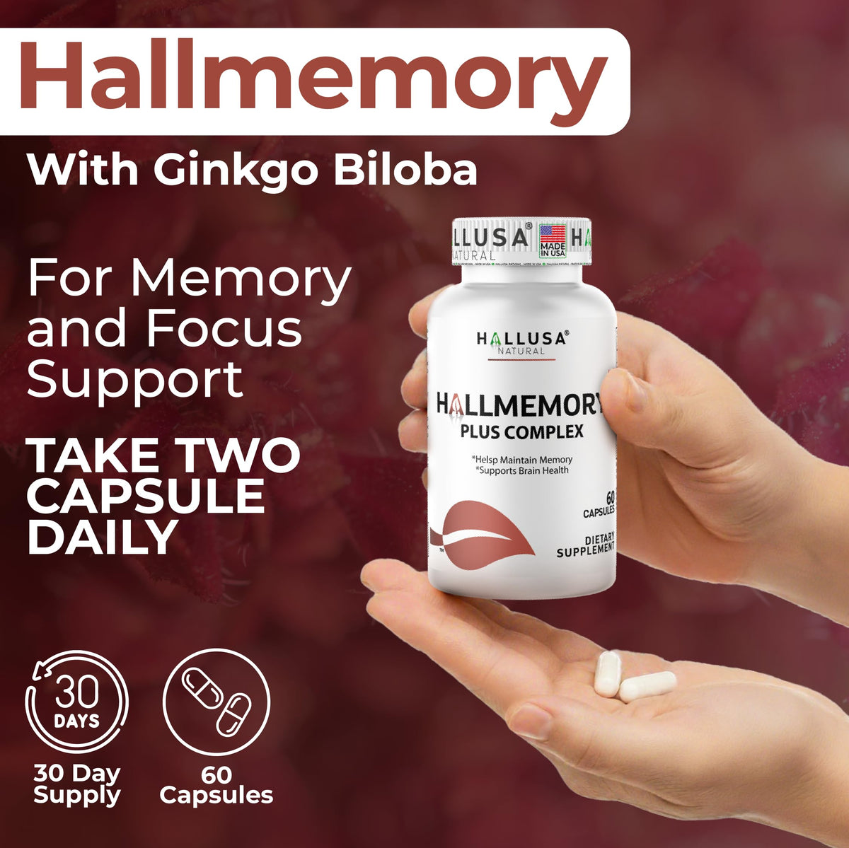 Hallusa Natural Memory & Brain Health Support - 60 Capsules - image 5