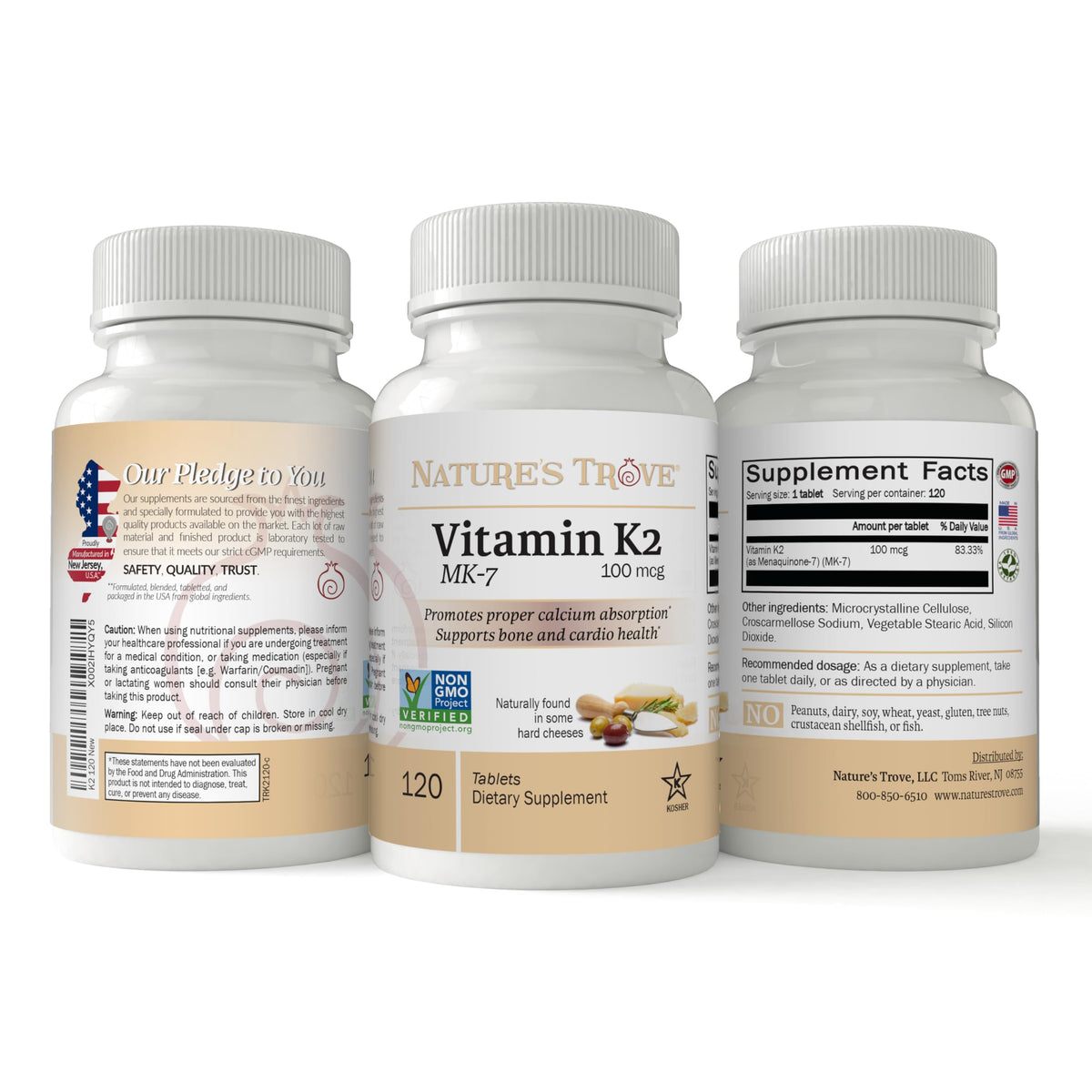 Nature's Trove Vitamin K2 MK7 100mcg - 120 Tablets - image 2