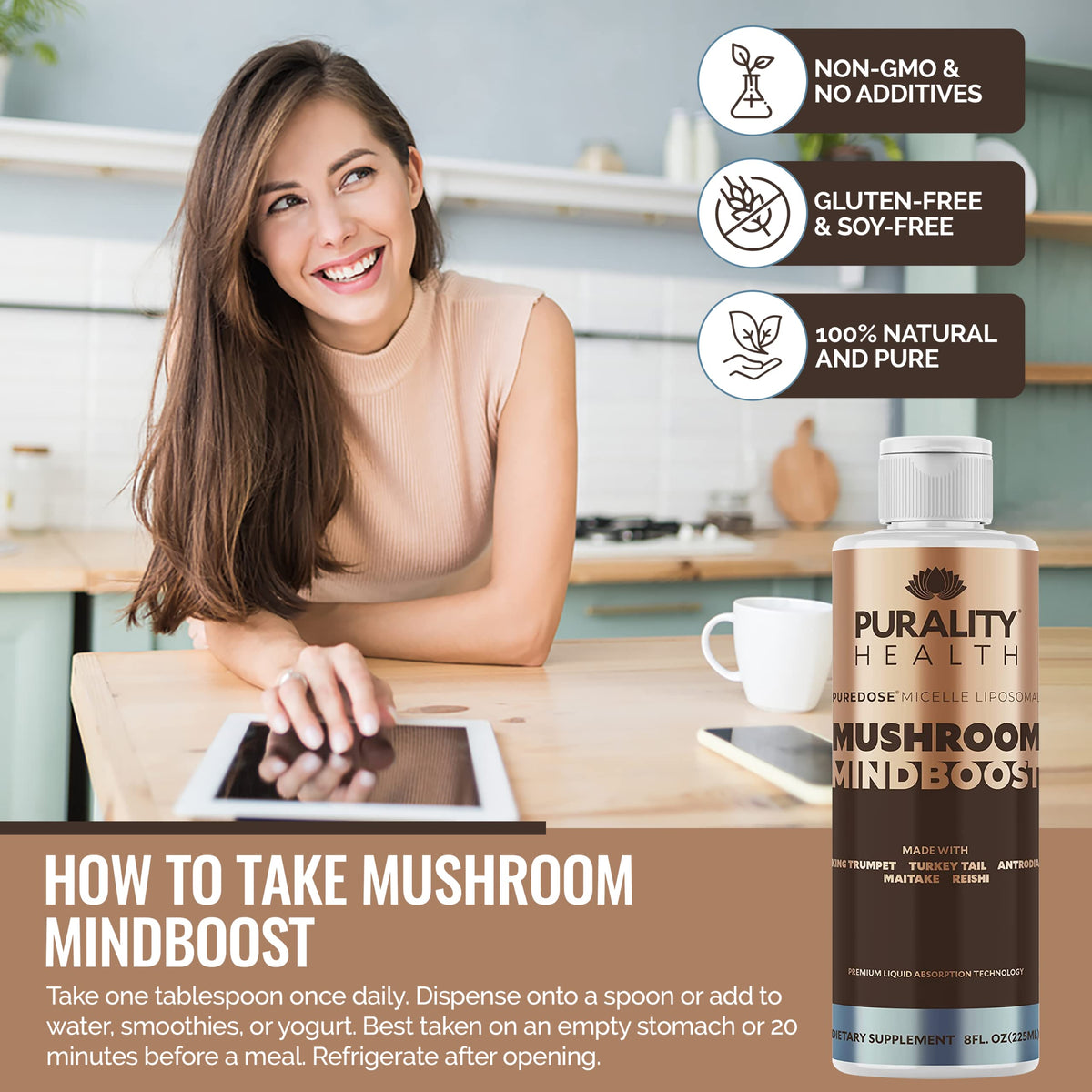 PURALITY HEALTH Liposomal Mushroom Mindboost Brain Fog Relief - 8 Fl Oz - image 4