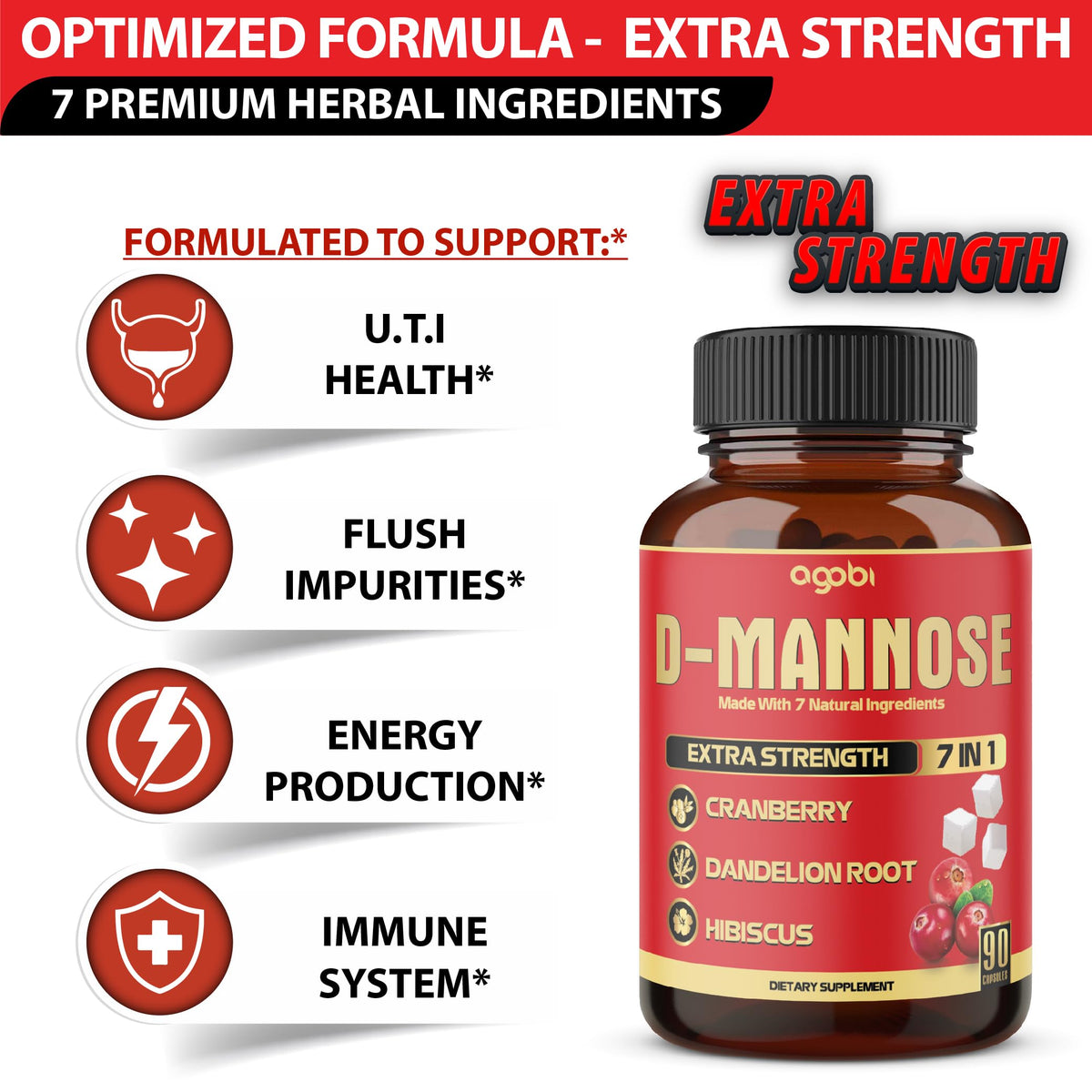 agobi D-Mannose Capsules with Cranberry & Herbs - 90 Vegan Capsules - image 3