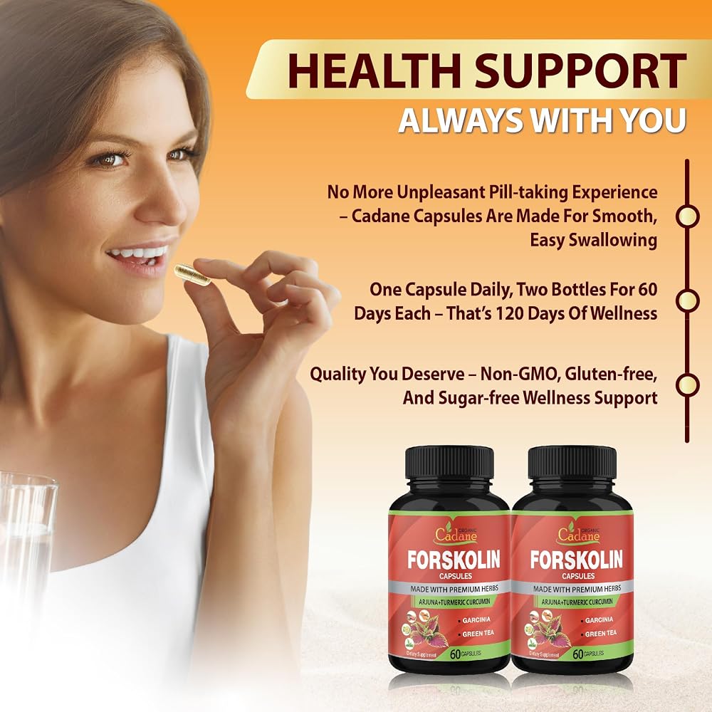 Organic Cadane Forskolin Supplement with Turmeric & Green Tea - 120 Capsules - image 6