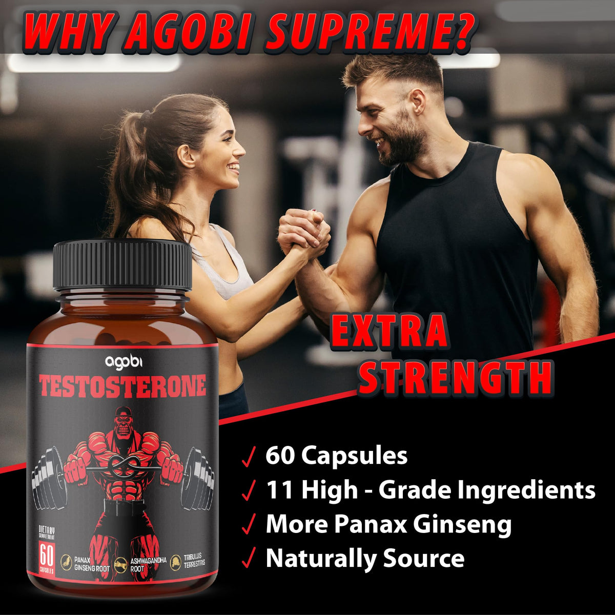 agobi Testosterone Supplement for Men with 11 Herbs - 60 Capsules - image 5