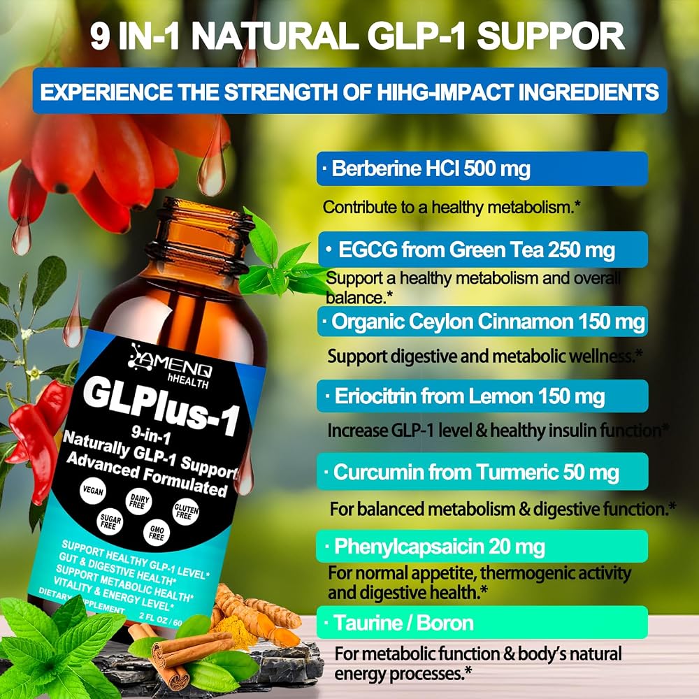 AMENQ Health GLP-1 Supplement Liquid Drops with Berberine - 2 Fl Oz - image 2