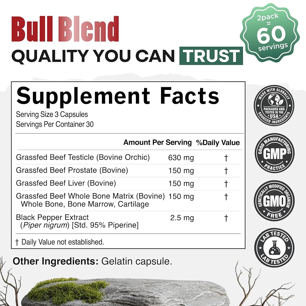Wild Grass Fed Beef Organ Supplement for Men Prostate Health - 180