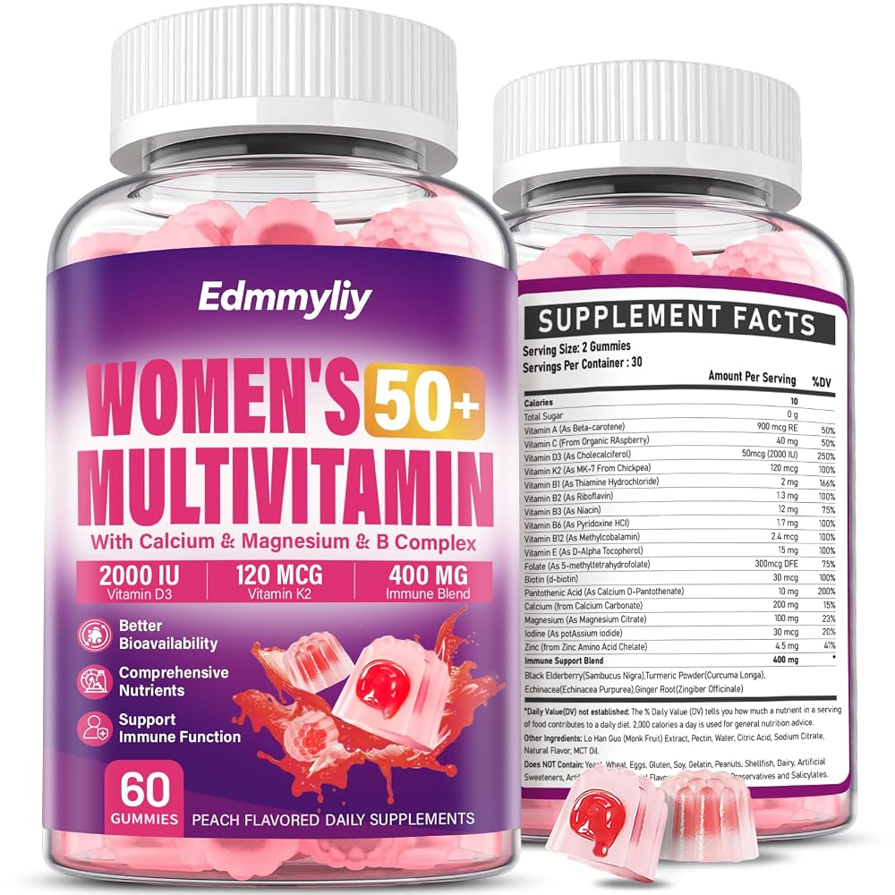 Edmmyliy Womens Multivitamin Gummy 50 and Over - Chewable Multi