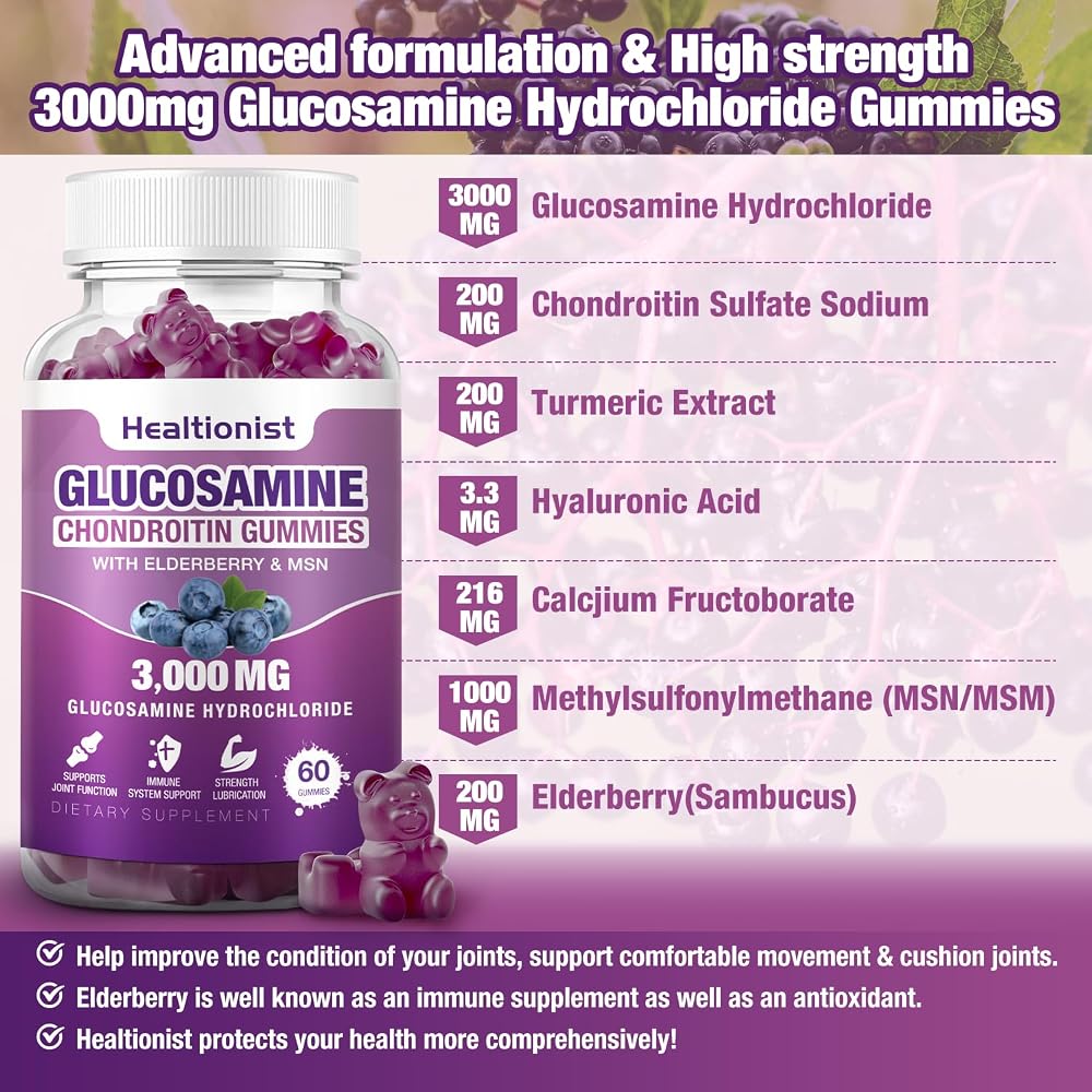 Healtionist Glucosamine Chondroitin Gummies with MSM & Elderberry - 120 Count - image 3