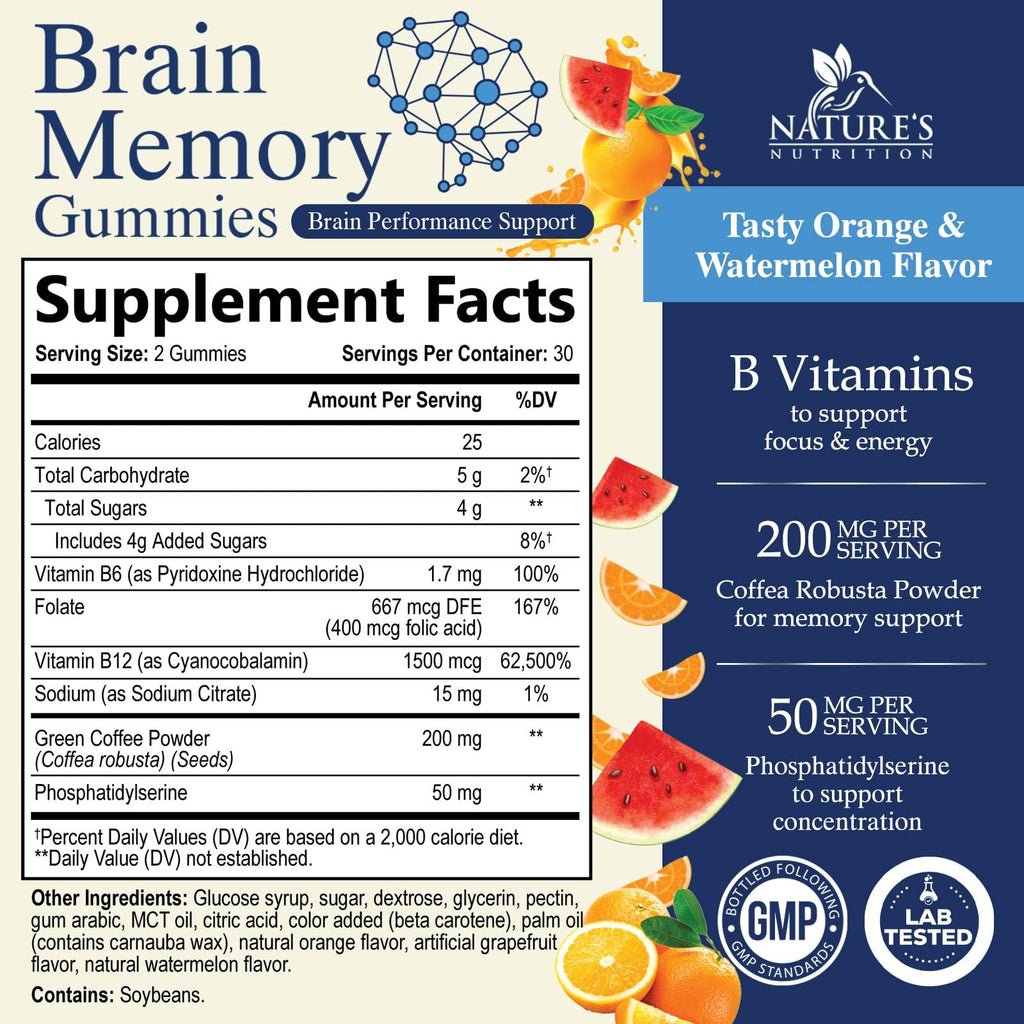 Nature's Nutrition Brain Supplement Gummies for Memory & Focus - 60 Gummies - image 2