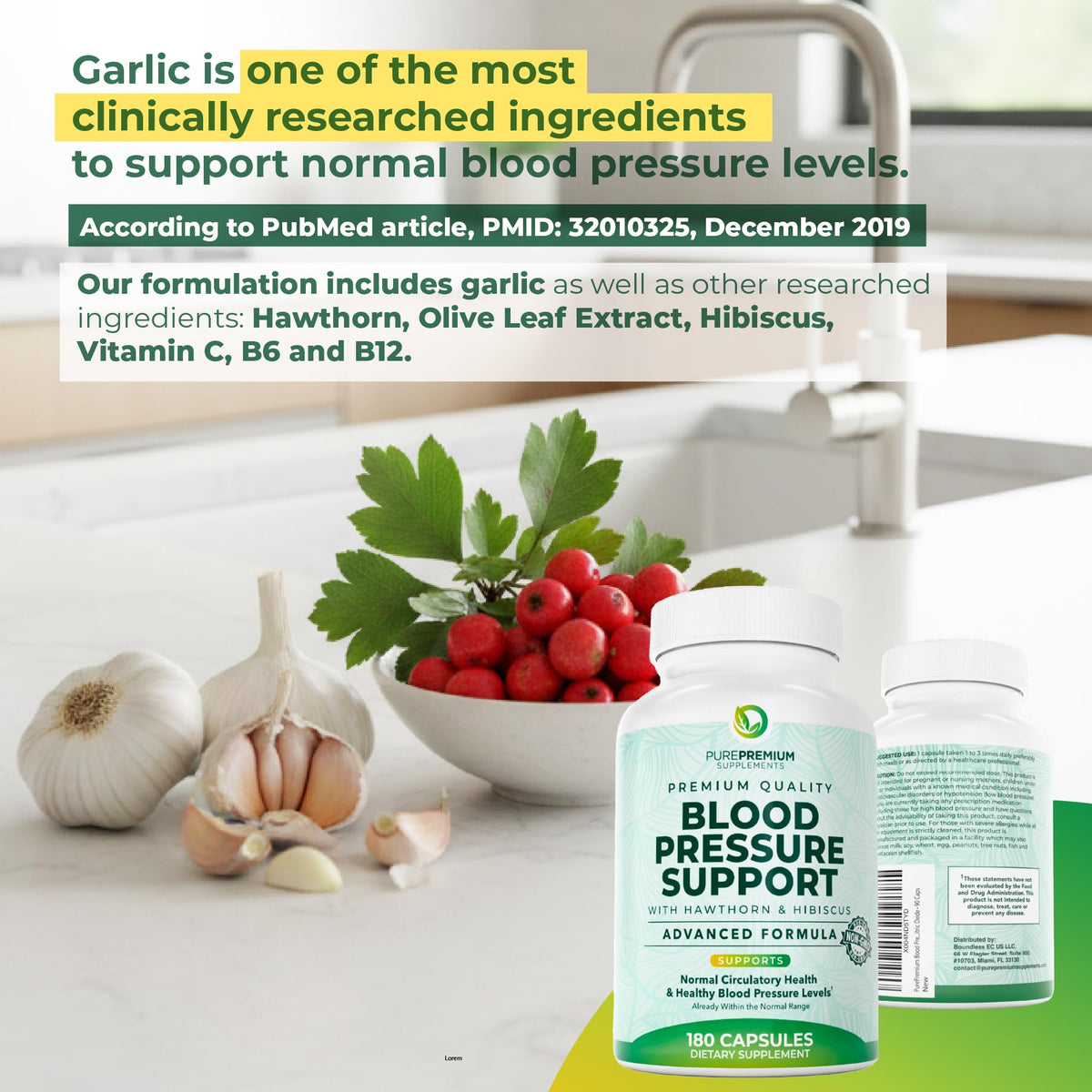 PurePremium Blood Pressure Supplements with Hawthorn Berry - 180 Capsules - image 4