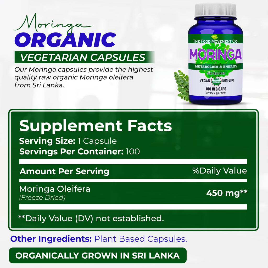 THE FOOD MOVEMENT CO. Moringa Organic Superfood - 100 Vegan Capsules - image 3